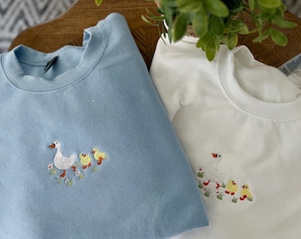 Embroidered Duck Duck Sweater, Goose Sweatshirt, Farm Animals Embroidery Sweatshirt
