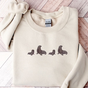 Embroidered Seal Sweatshirt, Marine Life Aesthetic Embroidery Sweater
