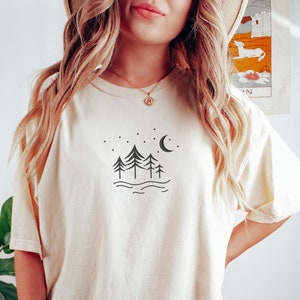Embroidered Forrest Comfort Colors Tee, Camping Embroidered Ultra Soft Tee, Monochromatic TShirts