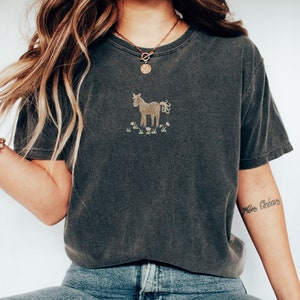 Embroidered Horse Comfort Colors Tee, Pony Embroidered Ultra Soft Tee, Monochromatic TShirts