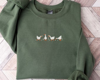 Embroidered Duck Duck Sweatshirt, Goose Sweatshirt, Farm Animals Embroidery Sweatshirt