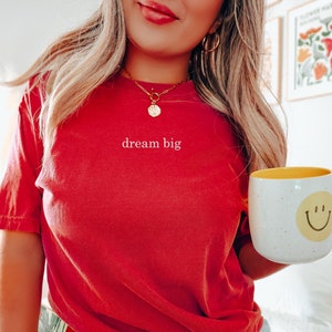 Embroidered Dream Big Comfort Colors Shirt, Embroidery Ultra Soft Tee, Inspiration Shirt