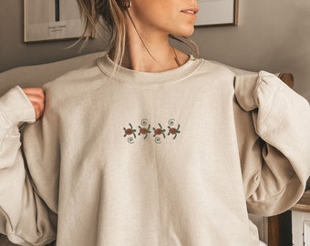 Embroidered Turtles Sweatshirt, Sea Animals Embroidery Sweater