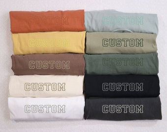 Embroidered Custom Comfort Colors Tee, Custom Your Text Embroidered Ultra Soft Tee, Monochromatic TShirts