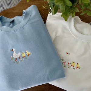 Embroidered Duck Duck Sweater, Goose Sweatshirt, Farm Animals Embroidery Sweatshirt