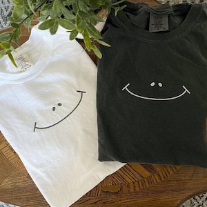 Smiley Face Comfort Colors Tee, Cute Smiley Shirt, Happy T-Shirt, Embroidered Tee, Embroidered Shirt, Custom Shirt, Retro Smiley Face Shirt