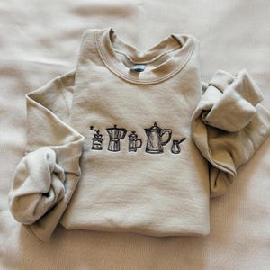 Embroidered Coffee Sweatshirt, Barista Embroidery Sweater, Coffee Crewneck