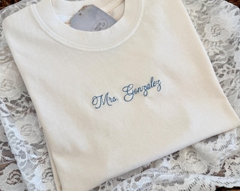 Custom Embroidered Comfort Colors Bride Tee, Ultra Soft Wedding Shirt