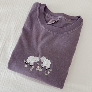 Embroidered Sheep Comfort Colors Tee, Lamb Embroidered Ultra Soft Tee, Monochromatic TShirts