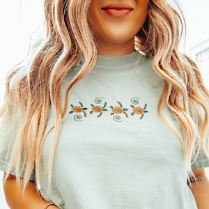 Embroidered Turtle Comfort Colors Tee, Sea Turtle Embroidered Ultra Soft Tee, Monochromatic TShirts