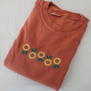Embroidered Sunflowers Comfort Colors Tee, Cute Vintage Flower Embroidered Ultra Soft Tee, Cottagecore TShirt