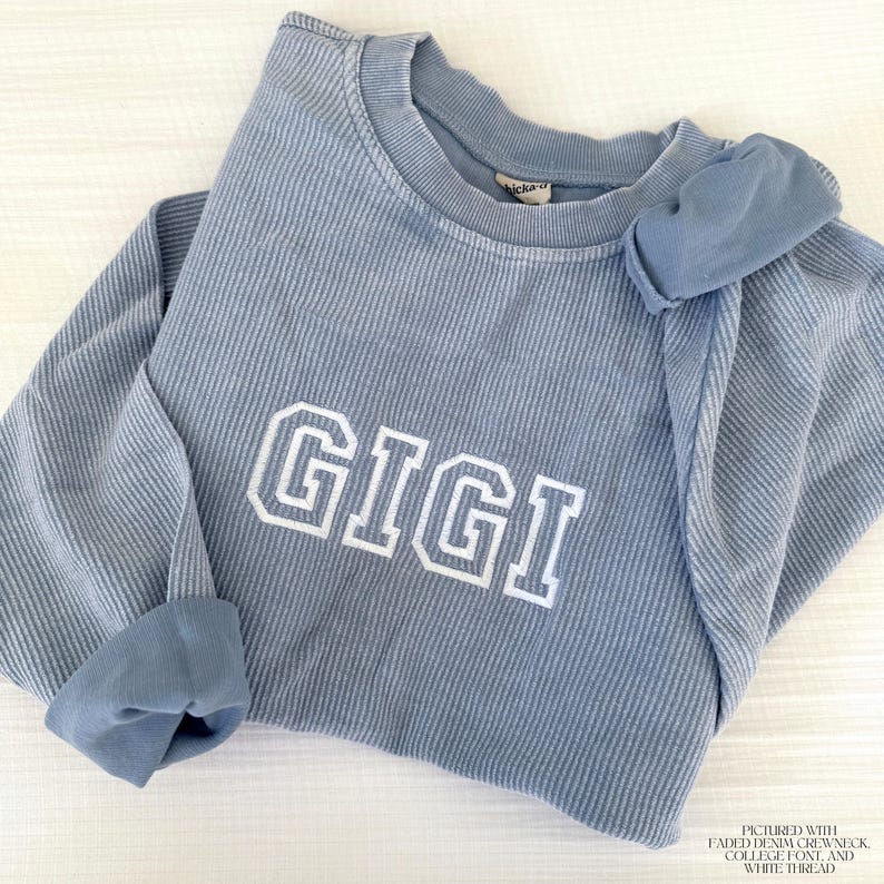 Custom Embroidered Corded Sweatshirt, Varsity Crewneck, Embroidered Waffle Knit Crewneck, Personalized Crew, Custom Sweatshirt, Oversized bild 4