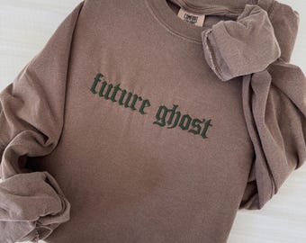 Embroidered Custom Comfort Colors Long Sleeve Tee, Custom Your Text Embroidered Ultra Soft Long Sleeved Tee, Monochromatic Winter TShirts