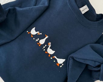 Embroidered Duck Duck Sweatshirt, Goose Sweatshirt, Farm Animals Embroidery Sweatshirt