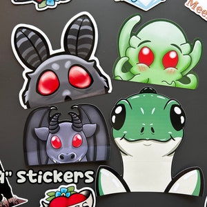 Mothman & Friends Peekaboo Stickers - Cute Nessie, Jersey Devil, Cthulu for windowsand solid surfaces lover Mothman Lover Gift for friend