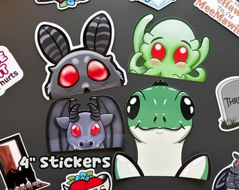 Mothman & Friends Peekaboo Stickers - Cute Nessie, Jersey Devil, Cthulu for windowsand solid surfaces lover Mothman Lover Gift for friend