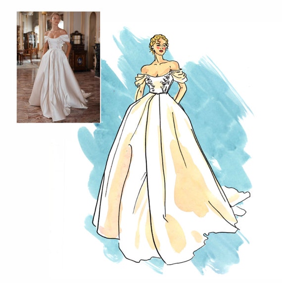 Wedding dress drawing, bridesmaids gift, Wedding dress sketch Art Print by  myartspace | Society6