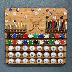 Personalized XL Golf Ball Marker Display: Cherry Wood Golf Gift