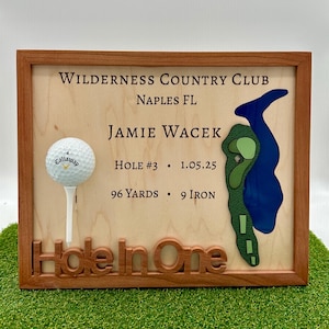 Personalisiertes Hole in One Display, geschnitztes Holz Golfball Wandschild, Benutzerdefiniertes Hole In 1 Display, Geburtstags- oder Vatertagsgeschenk für Golfliebhaber
