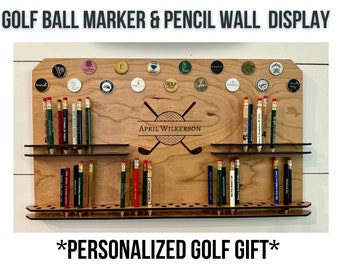 Porte-crayon mural personnalisé pour balles de golf - Présentoir pour marqueurs de balles de golf - Cadeaux de golf - Cadeau pour papa - Cadeau de golf unique - Cadeau de marié