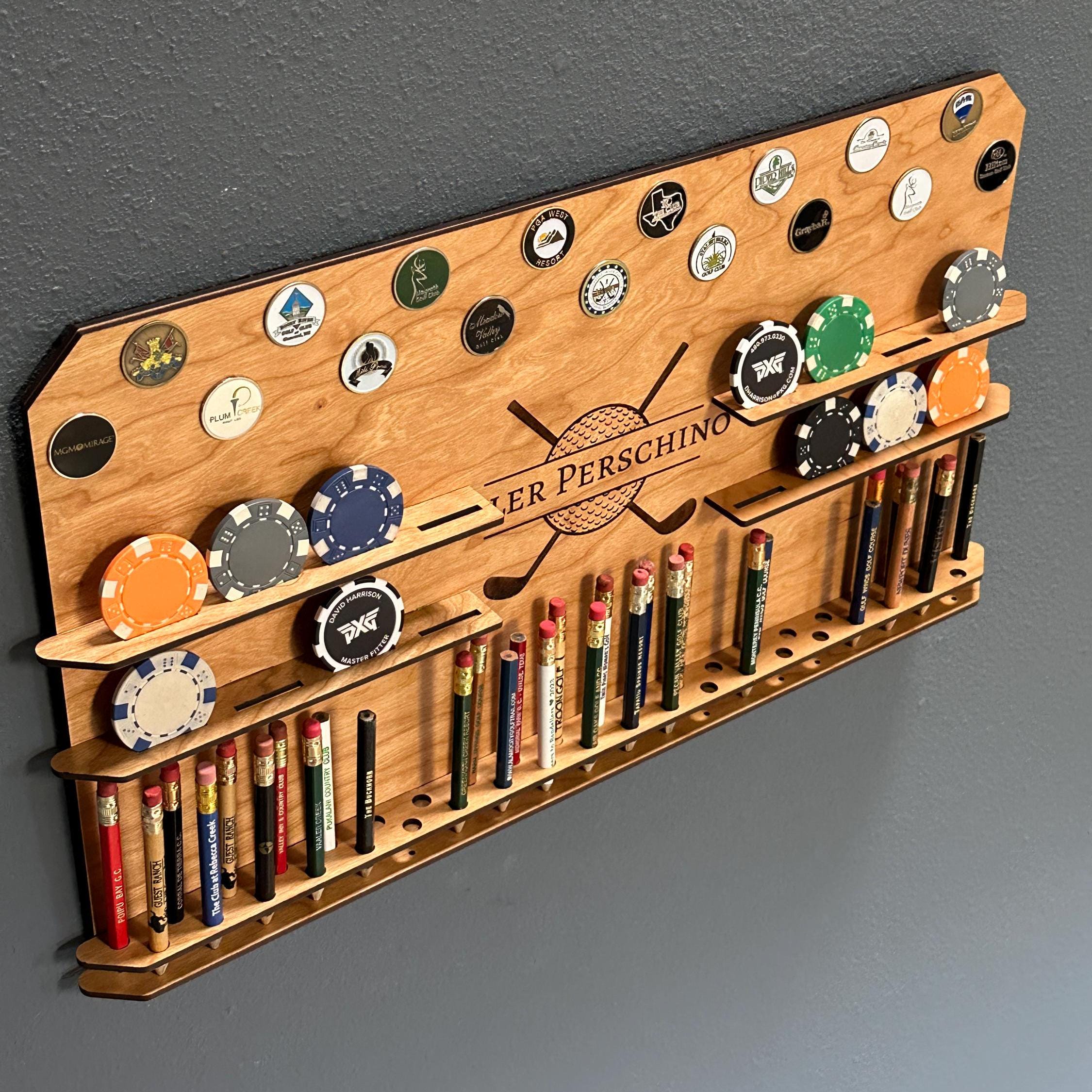 Personalized Golf Ball Marker, Poker Chip and Golf Pencil Display - Unique Golf Gift for Him - Golf Gifts for Dad - Unique Golf Gift