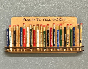 Personalized Golf Pencil Holder: Wall Display for 23 Pencils. Ready to Hang!