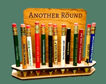 Mini Golf Pencil Holder, Cherry Wood Display, Holiday Gift