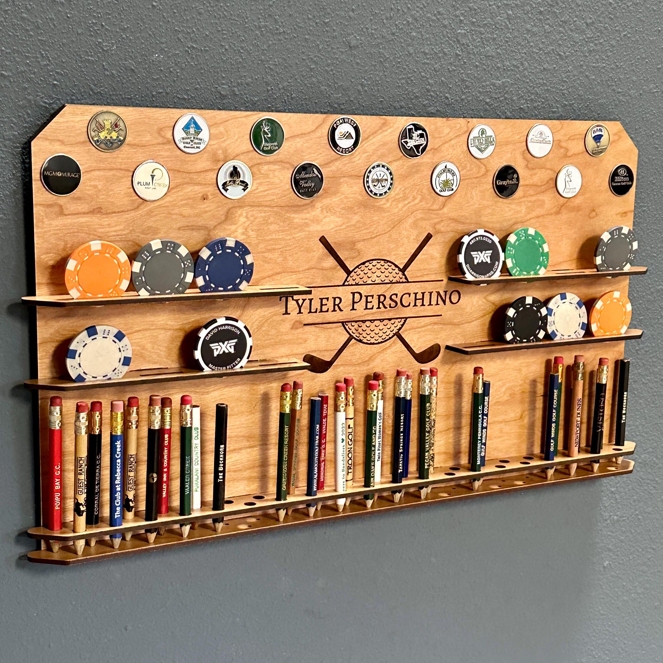 Personalized Golf Ball Marker, Poker Chip and Golf Pencil Display - Unique Golf Gift for Him - Golf Gifts for Dad - Unique Golf Gift