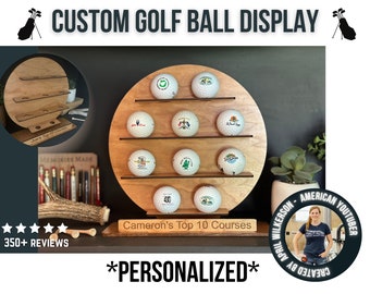 Personalized Golf Ball Display, Golf Gift for Dad or Your Favorite Golf Lover, Wooden Round Golf Ball Holder