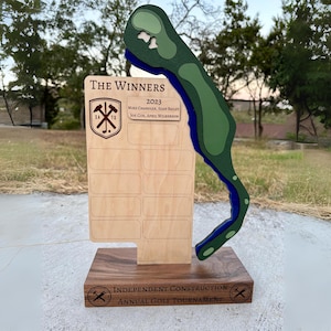 Custom Golf Trophy with Golf Hole Replicated! Large trophy + Mini Fridge Magnets Available, Annual Guys Trip Golf Trophy, Custom Trophy