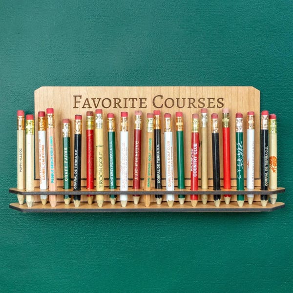 Personalized Golf Pencil Holder, Wall Display for 23 Pencils, Cherry Wood with Custom Saying