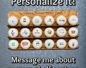 Personalized Cherry Wood Golf Ball Display, Wall Mounted Holder (18 Balls)