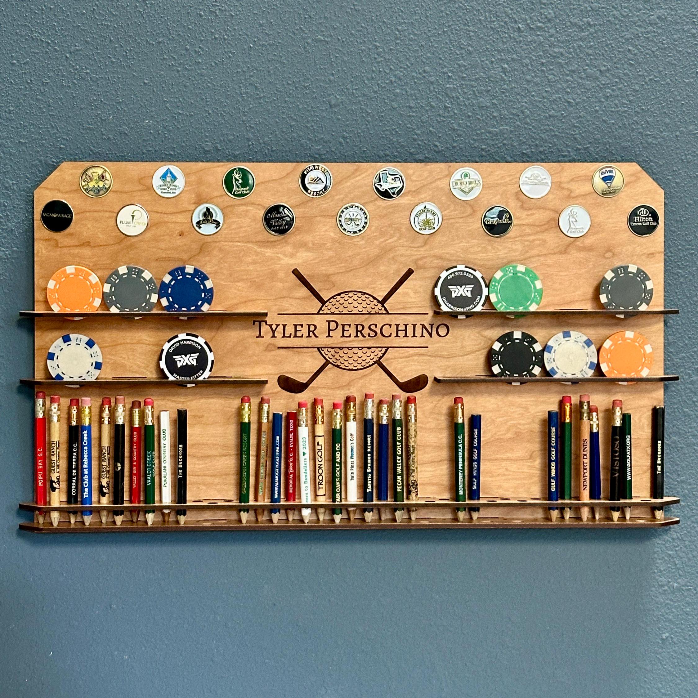 Personalized Golf Ball Marker, Poker Chip and Golf Pencil Display - Unique Golf Gift for Him - Golf Gifts for Dad - Unique Golf Gift