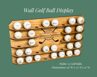 Personalized Cherry Wood Golf Ball Display, Wall Mounted Holder, Custom Golf Gift