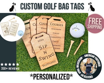 Golf Bag Tag / Personalized Golf Gift For Groomsmen/ Custom Gift for Golfer / Golf Accessories for Guys Trip / Engraved Wood Golf Bag Tag