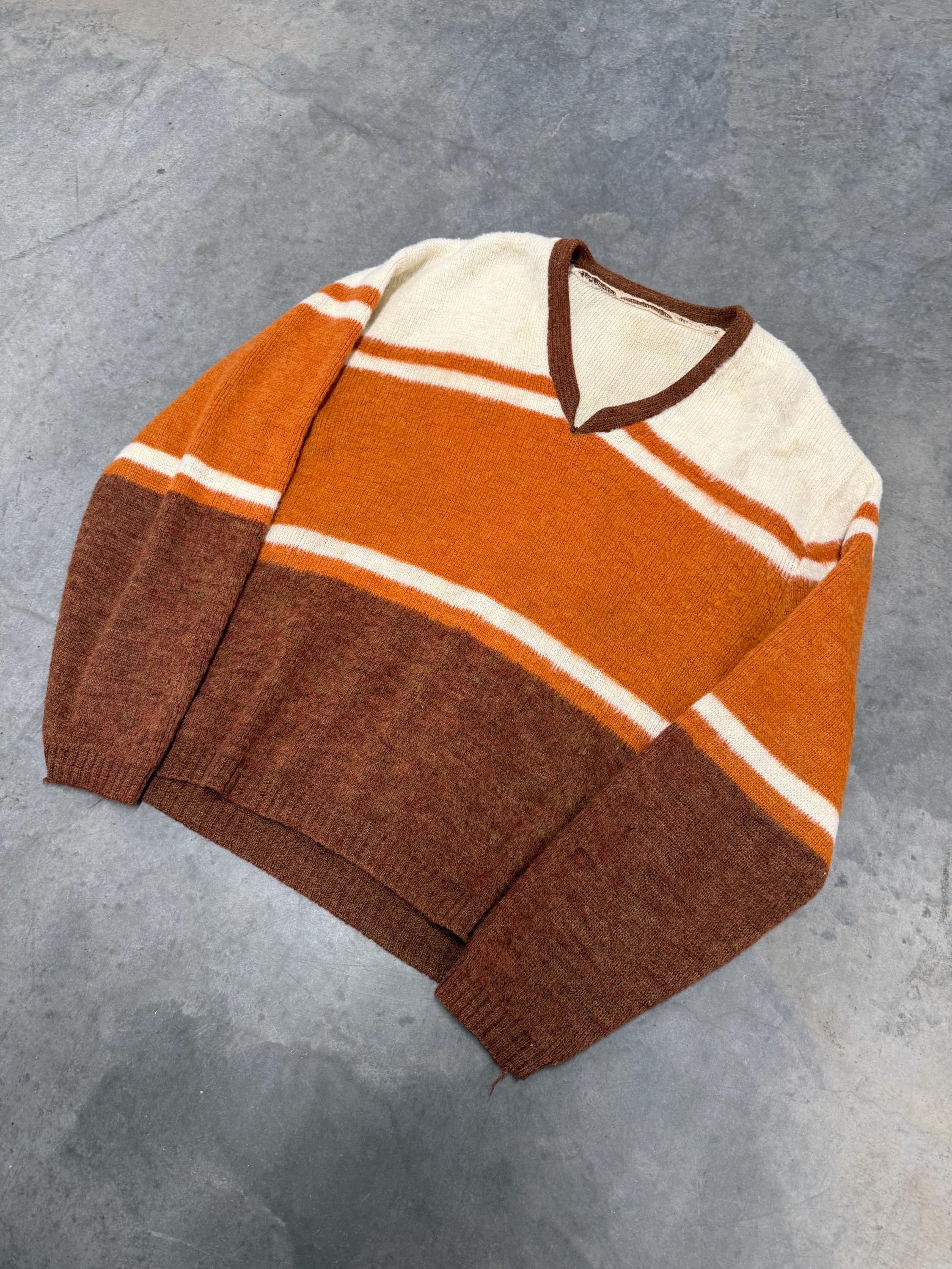 1960s Mohair/acrylic Orange Striped V Neck Pull Over Sweater XL - Etsy