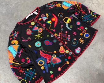 Vintage 90s Michael Simon Embroidered black cardigan small/medium