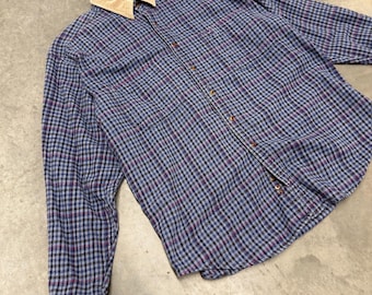 Vintage 99s Eddie Bauer men’s blue 100% cotton flannel with corduroy collar size Large