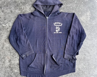 True Vintage 70s Faded Distressed Thrashed Smoked Out Navy Engers Campgrounds Zip Up Hoodie Medium