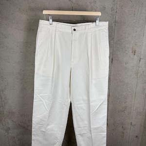 VINTAGE 80s〜 linen 100% two tuck slacks Beige Linen Wide Leg