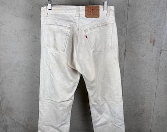 Vintage 90s Levis 501 XX Button Fly Mudwashed White USA Made Classic Americana Denim Jeans Pants 31x32