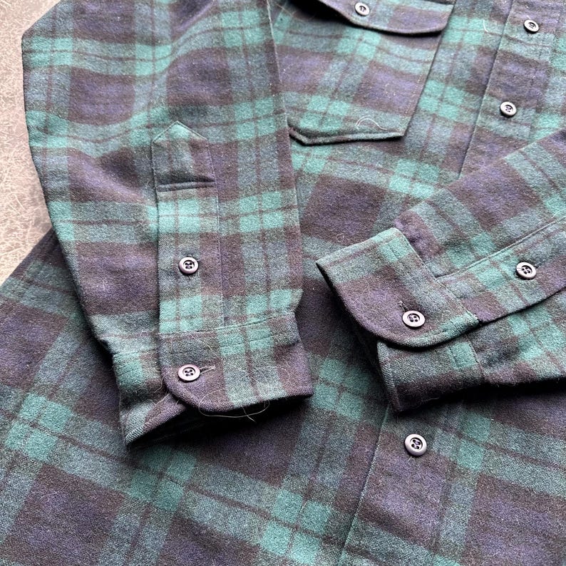 Vintage 80s Pendleton Forest Green Rustic Western Wool Flannel Button Up Shirt Medium image 5