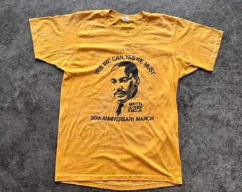 Vintage 80s Screen Stars Cotton Blend Martin Luther King MLK Activism March Yellow Graphic T-shirt Medium