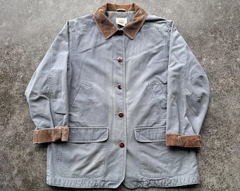 Vintage 90s L.L. Bean Brand Baby Blue Rustic Cozy Corduroy Collar Chore Barn Coat Large