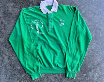 True Vintage 70s Nike Pinwheel Kelly Green Chainstitched Staff Hoodie Henley Button Up Polo Shirt