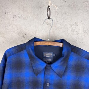 Vintage Style Pendleton Original Board Shirt Wool Black & Blue Shadow Plaid Rustic Cozy Flannel Shirt XL image 4