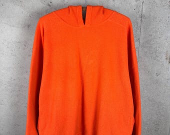 Vintage 90s Gap Brand Neon Orange Fleece Pullover Essential Hoodie Large
