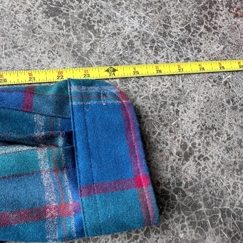 Vintage 90s Pendleton Cool Blue Rustic Leather Elbow Patch Western Wool Flannel Button Up Shirt Large afbeelding 11