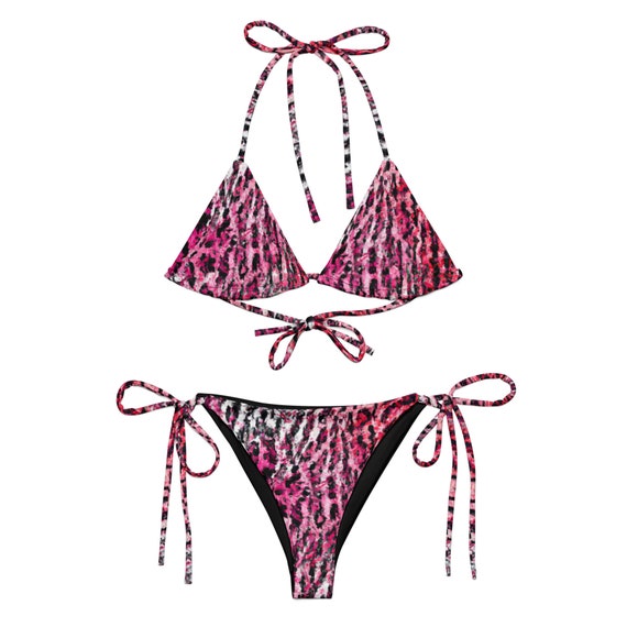 Cheetah String Bikini, Pink Rain Leopard Bikini, Vibrant Animal