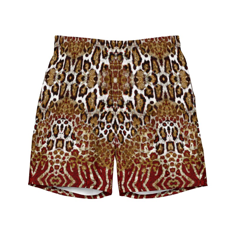 Ruby Leopard Double Vajra Men's Swim Trunks, Red Leopard Men's Wear ...